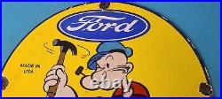 Vintage Ford Sign Porcelain Automobiles Popeye Authorized Gas Pump Sign