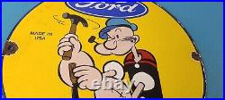 Vintage Ford Sign Porcelain Automobiles Popeye Authorized Gas Pump Sign