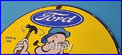 Vintage Ford Sign Porcelain Automobiles Popeye Authorized Gas Pump Sign