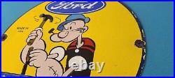 Vintage Ford Sign Porcelain Automobiles Popeye Authorized Gas Pump Sign