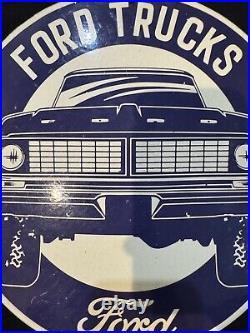 Vintage Ford Truck Porcelain Gas Oil Plate Garage Service Station Pump Ad Sign