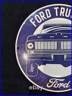 Vintage Ford Truck Porcelain Gas Oil Plate Garage Service Station Pump Ad Sign