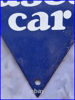 Vintage Ford Used Car Guaranteed Porcelain Sign 11.5 Triangle