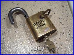 Vintage Ford original Brass padlock key sandusky auto kit promo parts 60s tool