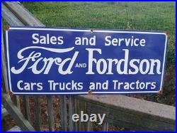 Vintage Fordson 3ft Porcelain Sign Old Gas Ford Truck Car Dealer Sales Service