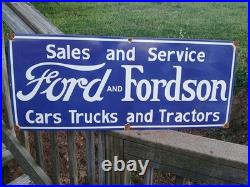 Vintage Fordson 3ft Porcelain Sign Old Gas Ford Truck Car Dealer Sales Service