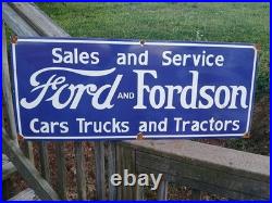 Vintage Fordson 3ft Porcelain Sign Old Gas Ford Truck Car Dealer Sales Service