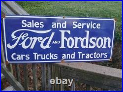 Vintage Fordson 3ft Porcelain Sign Old Gas Ford Truck Car Dealer Sales Service