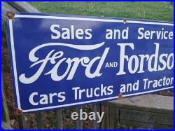 Vintage Fordson 3ft Porcelain Sign Old Gas Ford Truck Car Dealer Sales Service