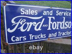Vintage Fordson 3ft Porcelain Sign Old Gas Ford Truck Car Dealer Sales Service