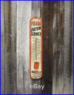Vintage Fram Oil Filters Advertising Thermometer Gas Car Auto 39 Inch Metal Sign
