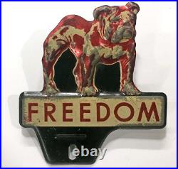 Vintage Freedom Oil Bulldog Advertising License Plate Topper Gas Station Rat Rod