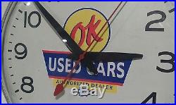 Vintage GE Chevrolet OK Used Cars Advertising Dealership Clock Sign Working