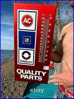 Vintage GM AC Delco Quality Auto Parts Thermometer Sign Gas Gasoline Oil 19x9