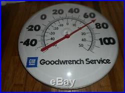 Vintage GM General Motors GOODWRENCH GAS OIL Round Advertising THERMOMETER SIGN