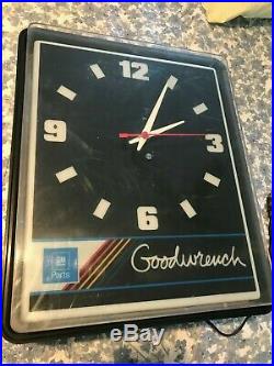 Vintage GM Parts Dealer Lighted Clock GoodWrench Shop Very Nice