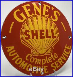 Vintage Gene's Shell Gas Station Porcelain Sign Auto Service Motor Oil Gasoline