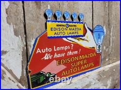 Vintage General Electric Porcelain Sign Edison Mazda Auto Lamp Car Light Bulb Ge