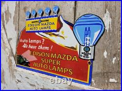 Vintage General Electric Porcelain Sign Edison Mazda Auto Lamp Car Light Bulb Ge