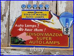 Vintage General Electric Porcelain Sign Edison Mazda Auto Lamp Car Light Bulb Ge