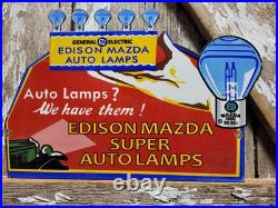 Vintage General Electric Porcelain Sign Edison Mazda Auto Lamp Car Light Bulb Ge