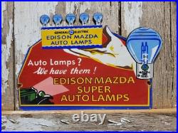 Vintage General Electric Porcelain Sign Edison Mazda Auto Lamp Car Light Bulb Ge