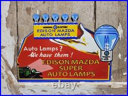 Vintage General Electric Porcelain Sign Edison Mazda Auto Lamp Car Light Bulb Ge