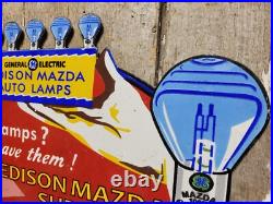 Vintage General Electric Porcelain Sign Edison Mazda Auto Lamp Car Light Bulb Ge