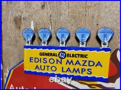 Vintage General Electric Porcelain Sign Edison Mazda Auto Lamp Car Light Bulb Ge