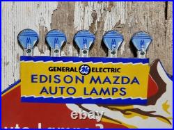 Vintage General Electric Porcelain Sign Edison Mazda Auto Lamp Car Light Bulb Ge