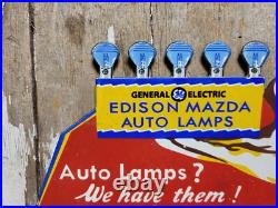 Vintage General Electric Porcelain Sign Edison Mazda Auto Lamp Car Light Bulb Ge
