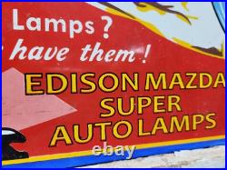 Vintage General Electric Porcelain Sign Edison Mazda Auto Lamp Car Light Bulb Ge