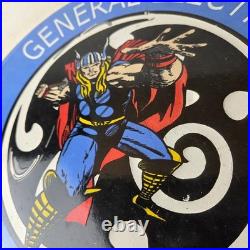 Vintage General Electric Sign Thor Marvel Gas Auto Shop Pump Porcelain Sign