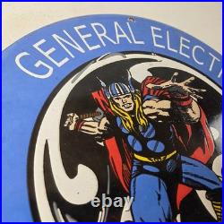 Vintage General Electric Sign Thor Marvel Gas Auto Shop Pump Porcelain Sign