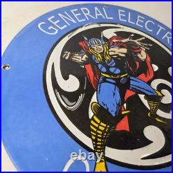 Vintage General Electric Sign Thor Marvel Gas Auto Shop Pump Porcelain Sign