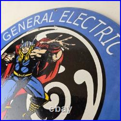 Vintage General Electric Sign Thor Marvel Gas Auto Shop Pump Porcelain Sign