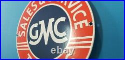 Vintage General Motors Porcelain Gas Auto Trucks Gmc Sales Dealer Service Sign