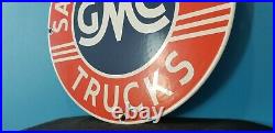 Vintage General Motors Porcelain Gas Auto Trucks Gmc Sales Dealer Service Sign