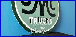 Vintage General Motors Porcelain Gas Automobiles Trucks Gmc Sales Service Sign