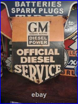 Vintage General Motors Sign Automobiles Diesel Trucks Porcelain Gas Pump Sign