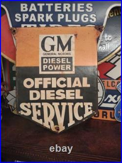 Vintage General Motors Sign Automobiles Diesel Trucks Porcelain Gas Pump Sign