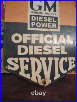 Vintage General Motors Sign Automobiles Diesel Trucks Porcelain Gas Pump Sign