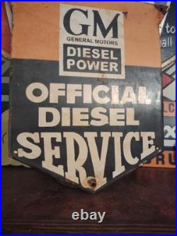 Vintage General Motors Sign Automobiles Diesel Trucks Porcelain Gas Pump Sign