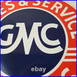 Vintage General Motors Sign GMC Automobiles Trucks Sales Servic Porcelain Sign