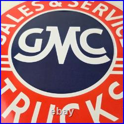 Vintage General Motors Sign GMC Automobiles Trucks Sales Servic Porcelain Sign