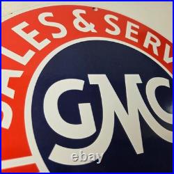 Vintage General Motors Sign GMC Automobiles Trucks Sales Servic Porcelain Sign
