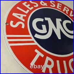 Vintage General Motors Sign GMC Automobiles Trucks Sales Servic Porcelain Sign