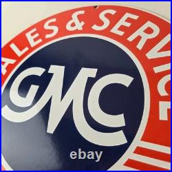 Vintage General Motors Sign GMC Automobiles Trucks Sales Servic Porcelain Sign