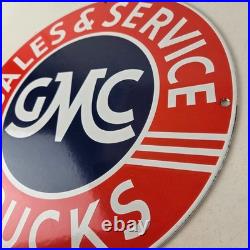 Vintage General Motors Sign GMC Automobiles Trucks Sales Servic Porcelain Sign