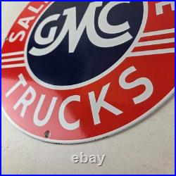 Vintage General Motors Sign GMC Automobiles Trucks Sales Servic Porcelain Sign